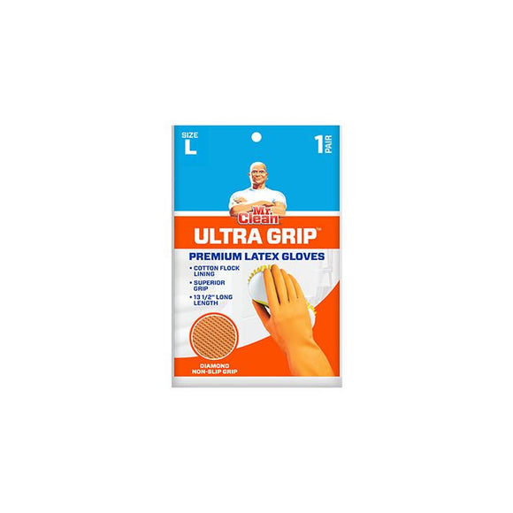 Mr. Clean 243037 Ultra Grip Latex Gloves with Grippers, Large, 1 Pair (Large)