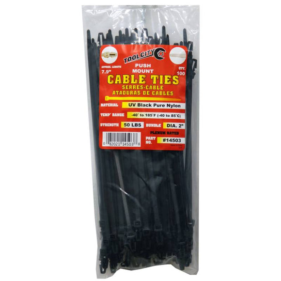 Tool City 7.9 In. L Black Cable Tie 50LB PUSH MOUNT 100 Pack (7.9