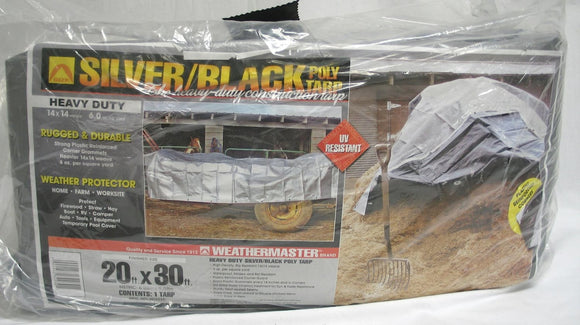 Dize Weathermaster® Heavy Duty Black/Silver Poly Tarp 20' x 30' (20' x 30', Black/Silver)