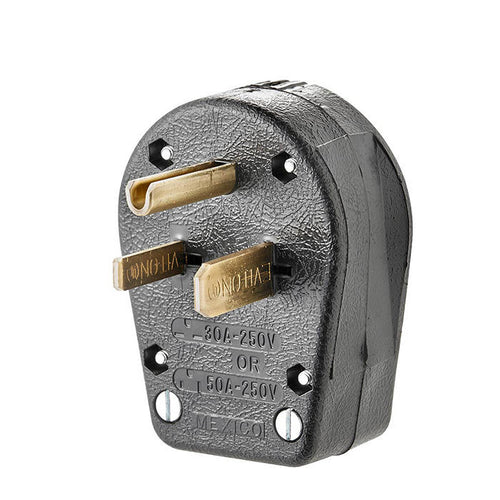 Leviton 30/50 Amp, 250 Volt, 2P, 3W, Plug, Straight Blade, Commercial Grade, Angle, Grounding - Black