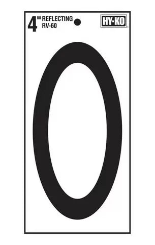Hy-Ko 4in Black Reflective Vinyl Number '0'