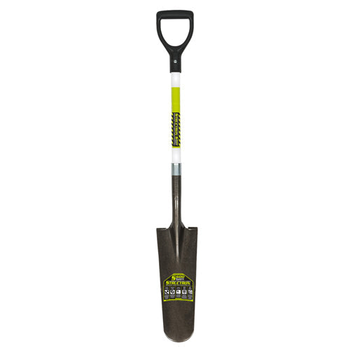 Seymour-Structron Drain Spade Shovel, 14 Gauge, 16 / Forward Turned Step, 29 Premium Fiberglass Handle, Poly D Grip