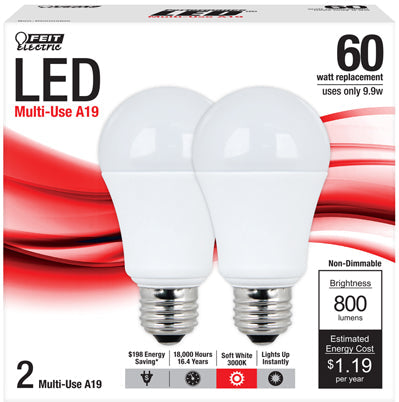 2 PK A19 60WATT NON DIM LED BULB