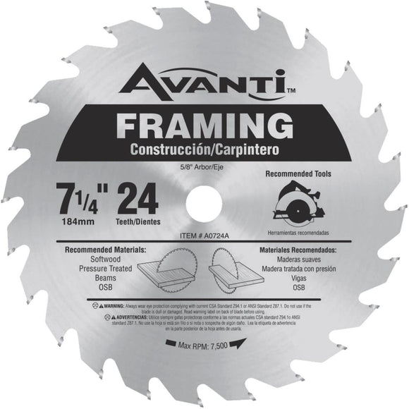 Avanti 7-1/4 In. 24-Tooth Framing Circular Saw Blade