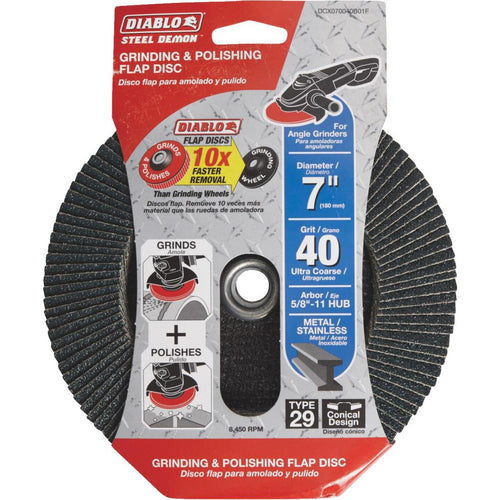 Diablo 7 In. x 5/8 In.-11 40-Grit Type 29 Steel Demon Angle Grinder Flap Disc with Hub