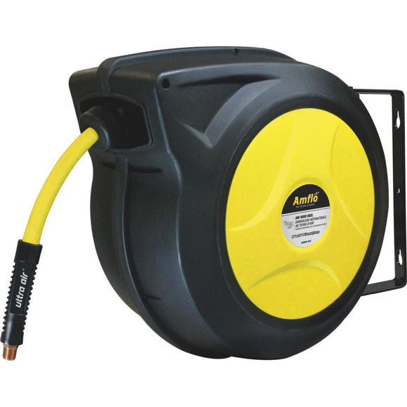 Amflo UltraAir Automatic Air Hose Reel with 3/8 In. x 50 Ft. Hybrid Hose